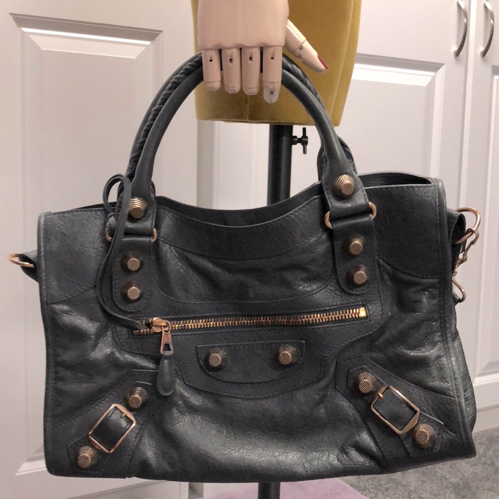 Women’s Grey Balenciaga Limited Edition City bag w/oversized rose gold hardware